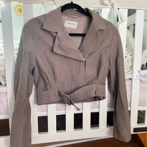 Babaton belted moto style linen jacke sz S